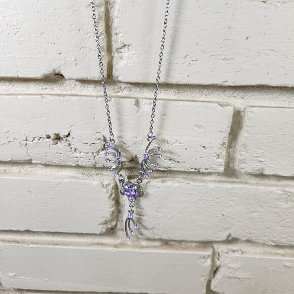 Vintage Womens Purple Crystal Silver Tone Necklace & Earrings - Picture 2 of 6